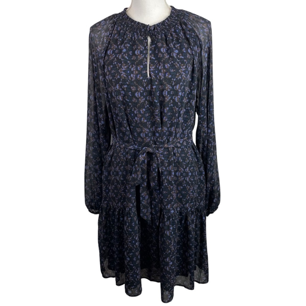 Evereve | Hollis Black Brown Lavender Chiffon Long Sleeve Dress